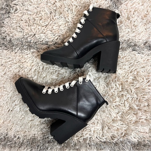 ASOS DESIGN Enola Black leather chunky hiker boots - Picture 1 of 9